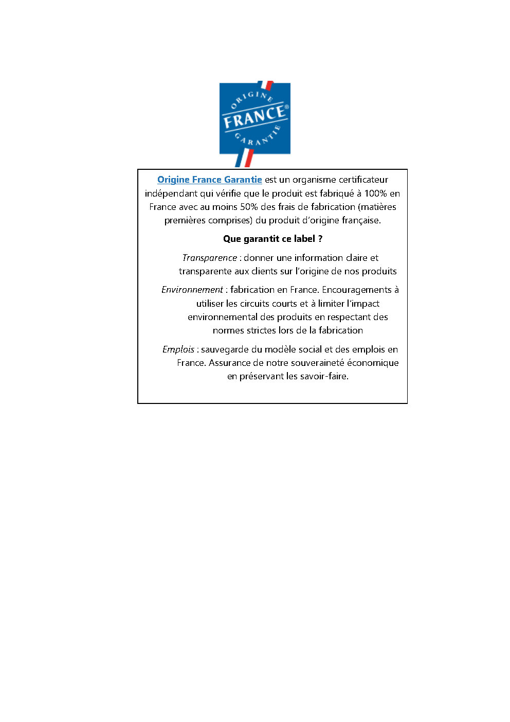 Label Origine France Garantie