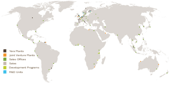 Carte implantations mondiales Yara