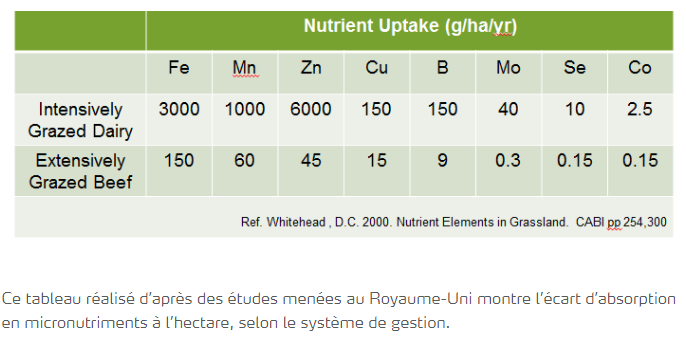 Absorption de micronutriments dans les prairies