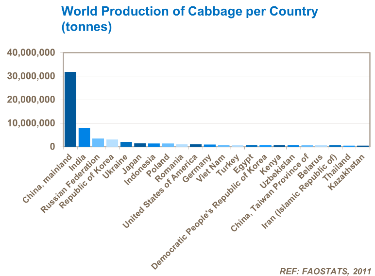 Production mondiale de chou par pays - 2011