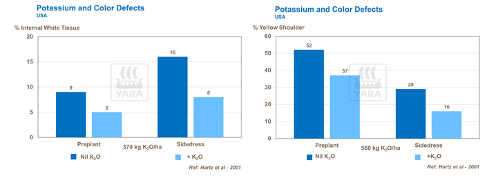 Graphique lien entre potassium et coloration tomates